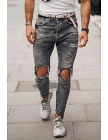 Lovely Casual Hollow-out Grey Jeans