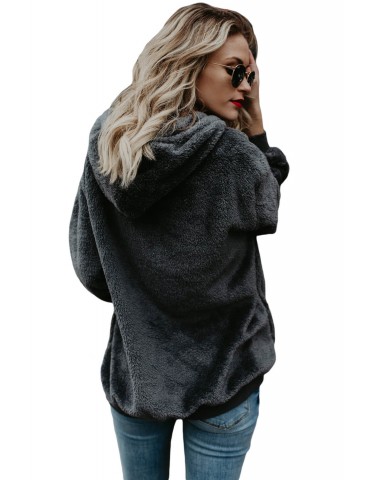 Dark Gray Warm Furry Pullover Hoodie