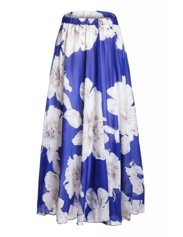 Blue Blossoming Floral Chiffon Maxi Skirt
