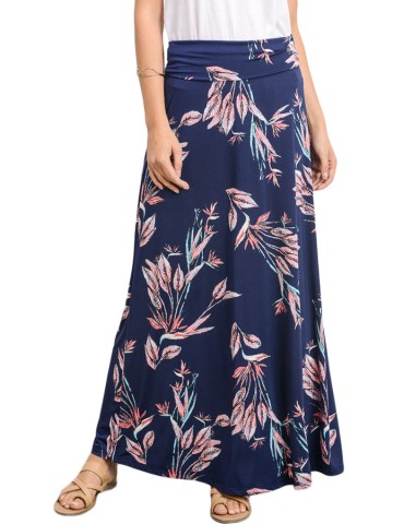 Navy Vibrant Floral Print Long Maxi Skirt