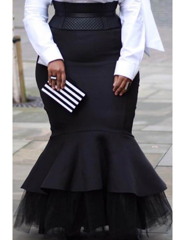 Lovely Casual Flounce Black Plus Size Skirt