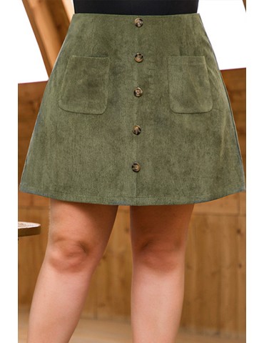 Lovely Casual Buttons Design Army Green Plus Size Skirt